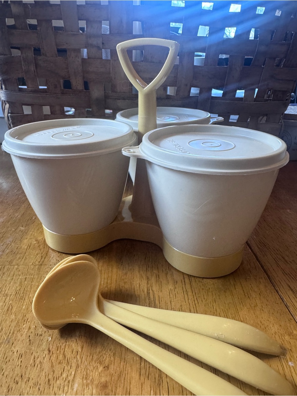 Vintage Tupperware Harvest Gold Condiment Caddy Set